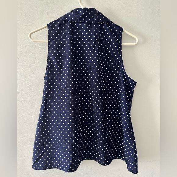 Notations Top Women's Small Button Down Blouse Sleeveless Navy Polka Dot Coastal - Picture 5 of 9